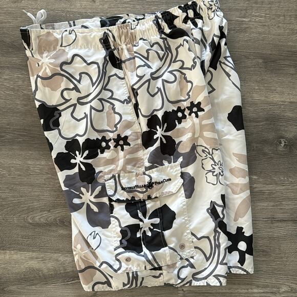 Beverly Hills Polo Club Black/White/Gray Floral Cargo Swim Trunks XL - Picture 3 of 11